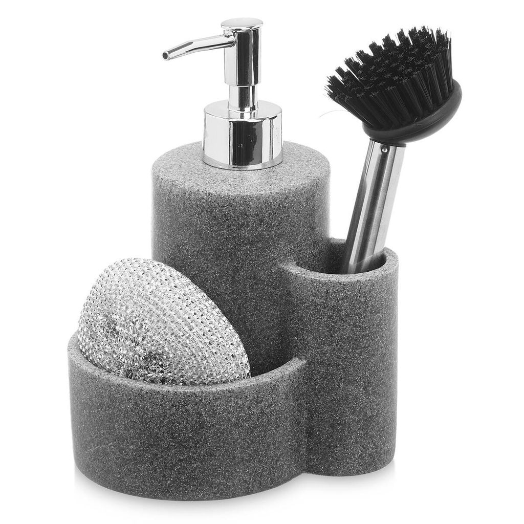 KINVARA | Flüssigkeitsspender - 19, 5 cm - grau - mit Bürste und Schwamm - praktisch - funktional