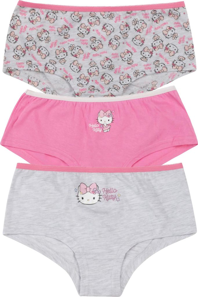 Hello Kitty Panty für Mädchen - Kinder Unterhose Slip Unterwäsche Rosa/Grau (3er Pack) 110-116