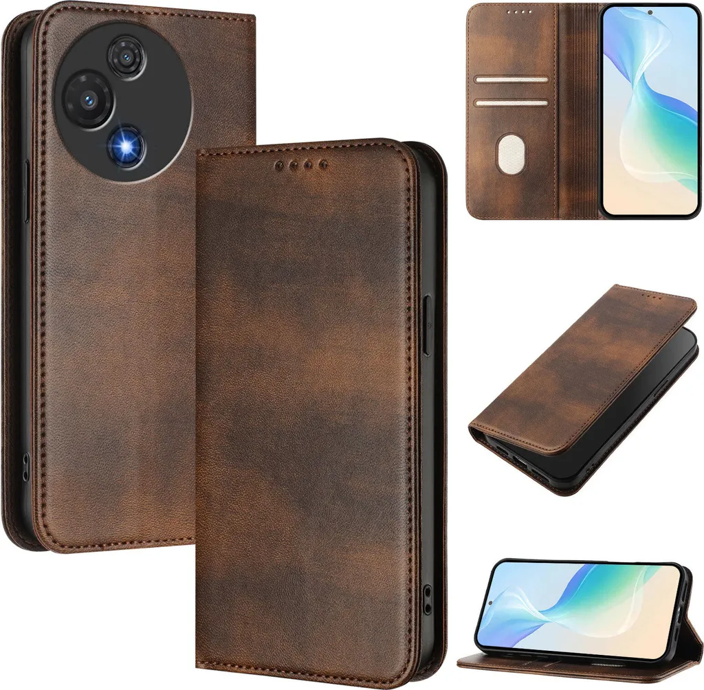 Custodia a Libro TCL 60R Marrone Pelle con Slot Carte e RFID