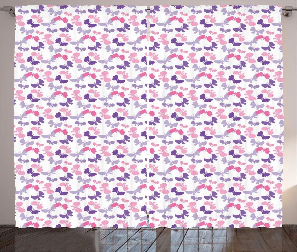 ABAKUHAUS Tenda rustica a farfalla, geometria semplice con insetti, tenda con passanti e ganci per camera da letto, 280 x 245 cm, multicolore