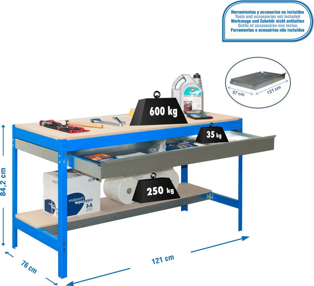 Simonrack Werkbank KIT SIMONWORK BT0 BOX 1200 blau 1 Schublade 120,0 x 76,0 x 84,2 cm
