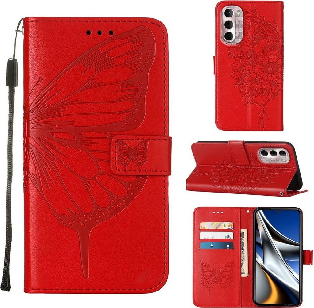 Moto G Stylus 4G 2022 Hülle, Schmetterling Prägung Flip Leder Kartenfächer Schutzhülle Ledertasche mit Ständer für Motorola Moto G Stylus 4G ...