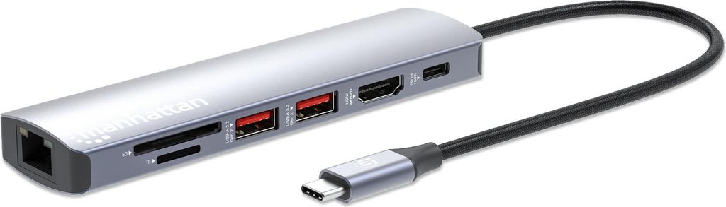 Manhattan 153966 laptop-dockingstation & portreplikator Kabelgebunden USB 3.2 Gen 2 (3.1 Gen 2) Type-C Silber (153966)