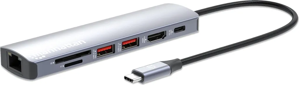 Station de travail USB-C 4K HDMI Manhattan 7-en-1 pour télétravail