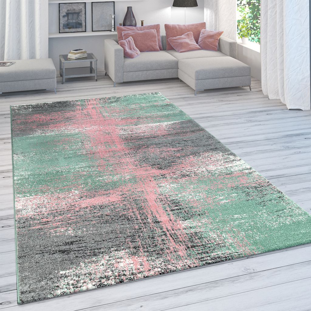 Wohnzimmer Teppich, Moderner Kurzflor in Pastell Farben, Vintage Galaxy Muster Grösse 60x100 cm