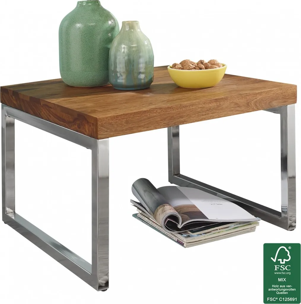 Wohnling Table d'appoint WL1.309 en bois de Sheesham massif 60x60 cm