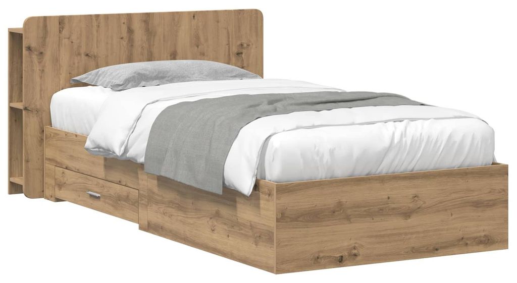vidaXL Bettgestell mit Stauraum mit Kopfteil Artisan-Eiche 90 x 200 cm