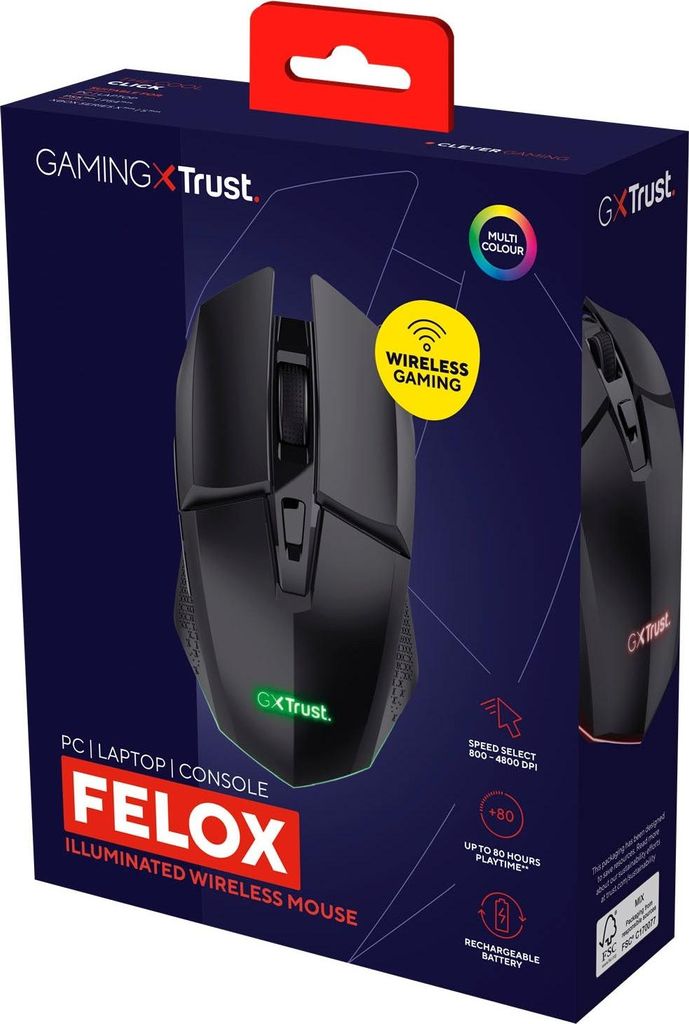 Mouse Gaming Wireless GXT 110 Felox - Ricaricabile, 80 Ore Autonomia, RGB - Foto 1