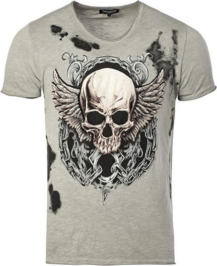 Brandneu Designer T-Shirt CARISMA in Schwarz-Grau mit Skull-Print CRM4556 L