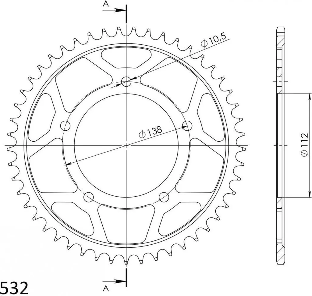Couronne arrière durable 48 dents Supersprox 532 ID 112 LK 138 Noire