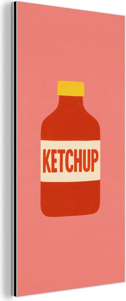 MuchoWow Wanddekoration Metall Metallbild Wandkunst 20x40 cm Ketchup - Flasche - Rot - Minimalistisch MuchoWow Aluminium Gemälde - Aluminium Gemä...
