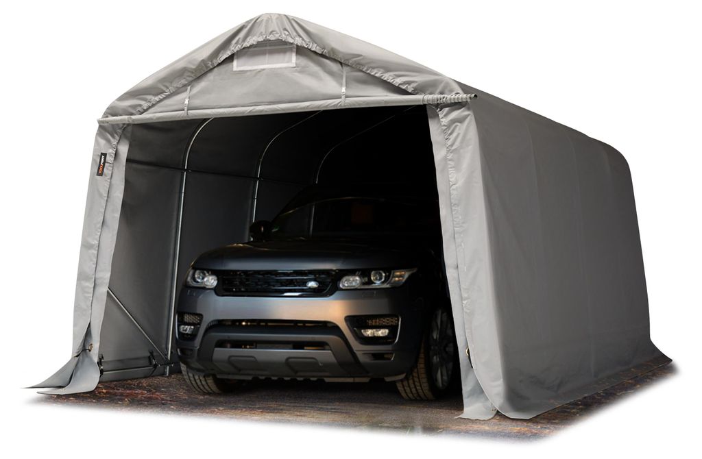 Garagenzelt Carport 3,3 x 4,8 m PVC PRIMEtex 2300 Plane Weidezelt Unterstand Lagerzelt feuersicher grau, für Betonuntergrund