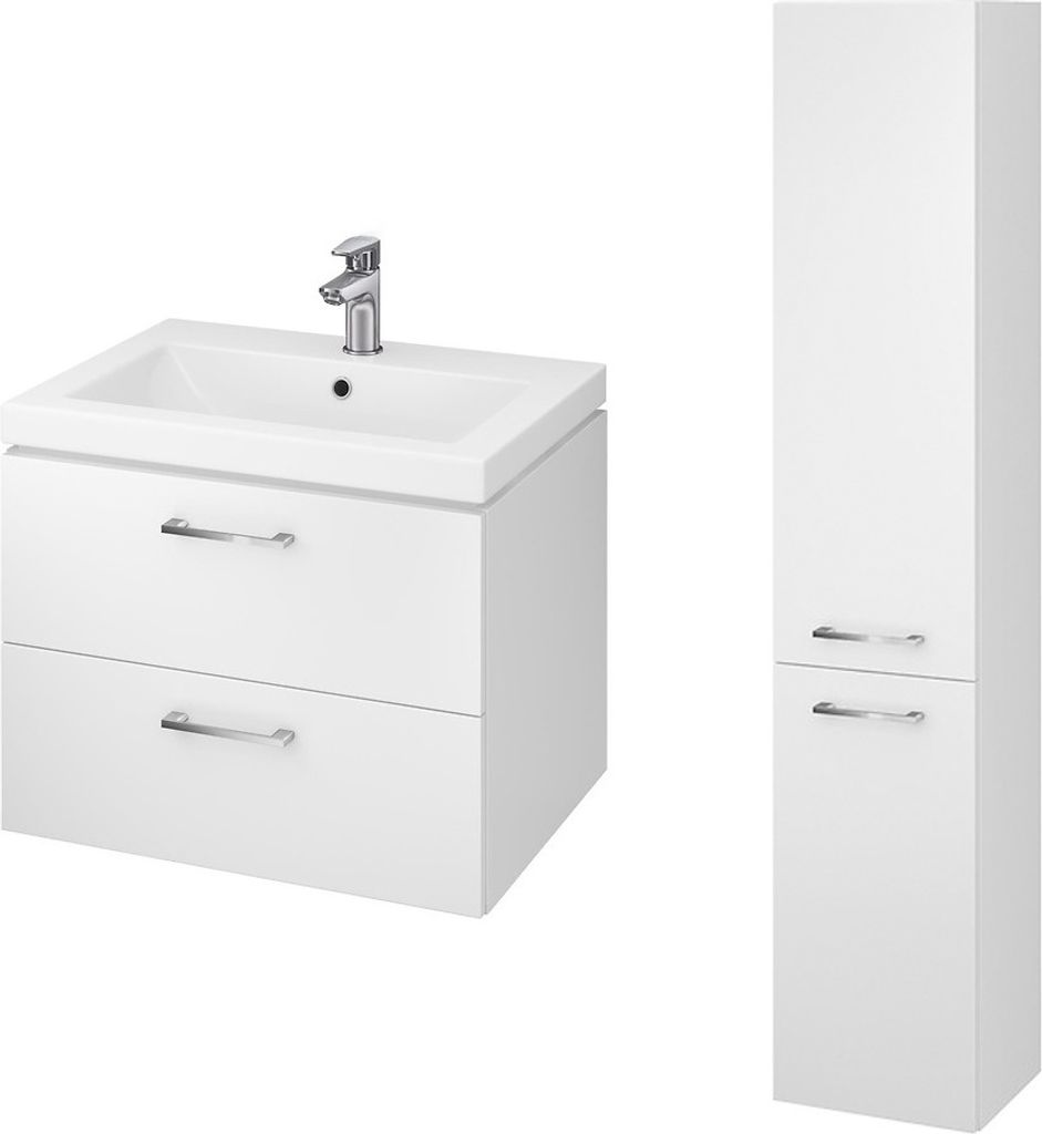 BADLAND Badmöbel Set LARA COMO 60 Waschbecken-Unterschrank mit Hochschrank 150x30x25, 2-Türen, Weiß