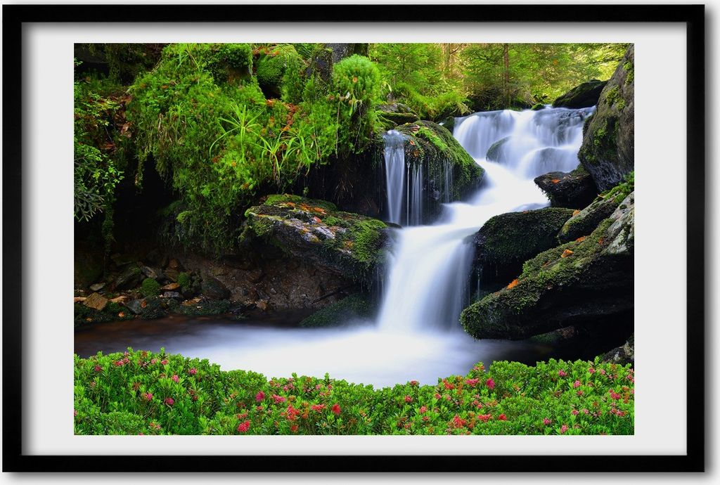 Bild 60x40 MDF-Rahmen, Wandkunst Wasserfall im Wald