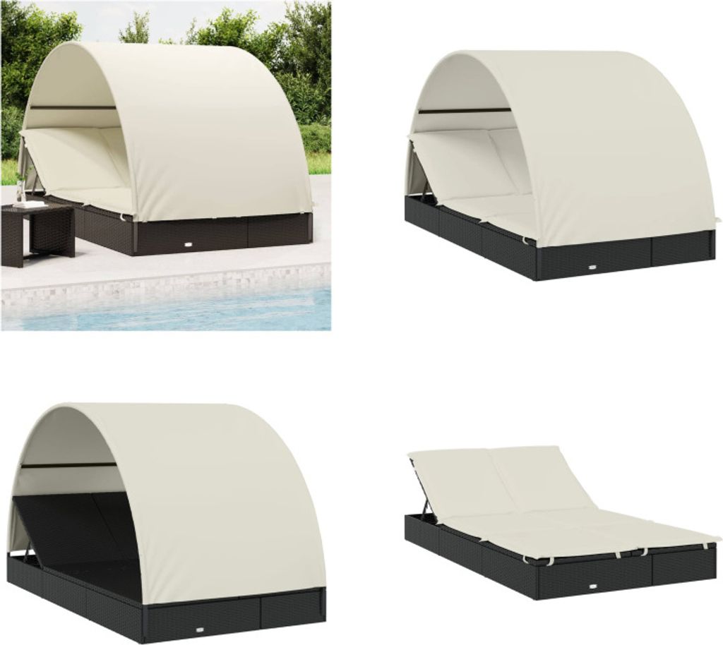 vidaXL Sonnenliege für 2 Personen mit Runddach Schwarz 211x112x140 cm - Sonnenliege - Sonnenliegen - Sonnenbett - Tagesbett
