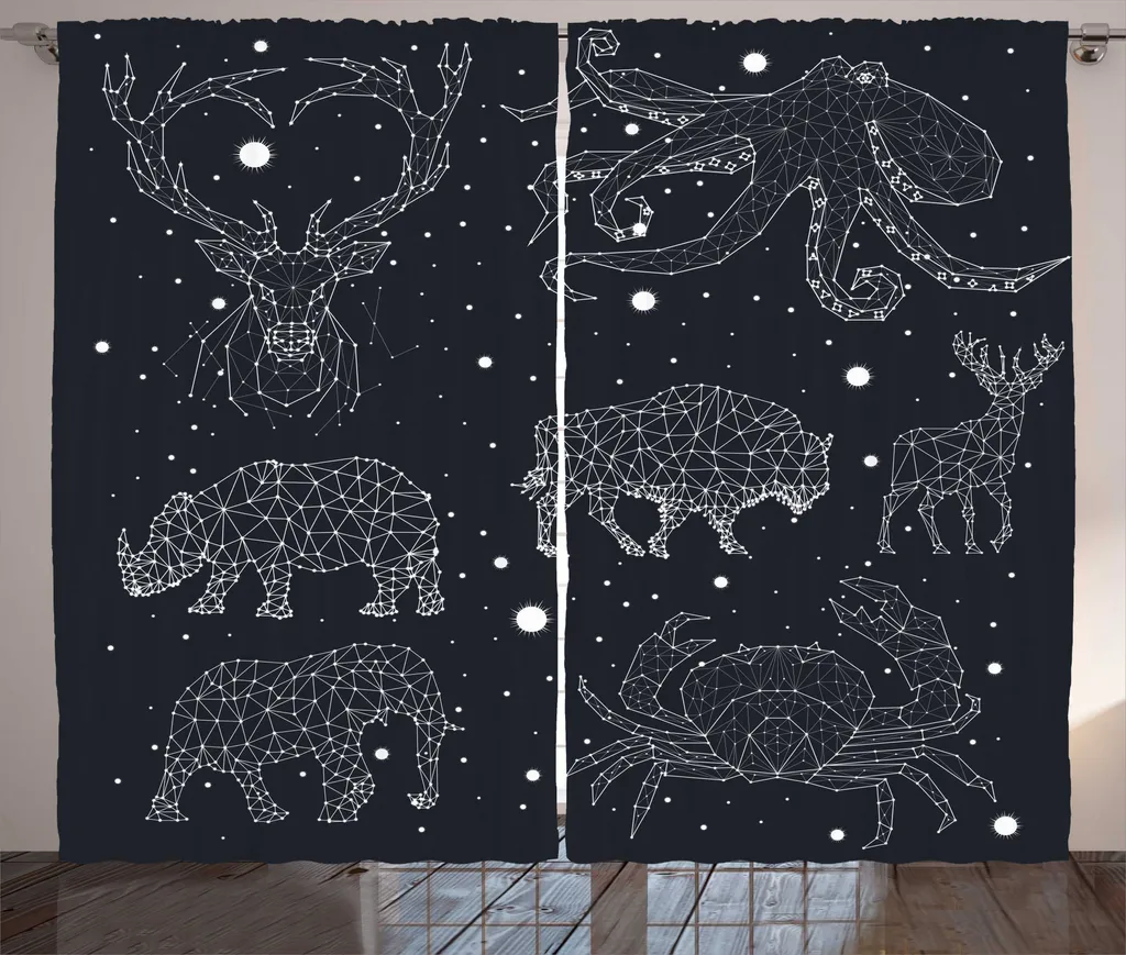 ABAKUHAUS Tenda rustica a forma di calamaro, Constellation Signs, Tenda universale per soggiorno con passanti e ganci, 280 x 175 cm, blu scuro e bianco