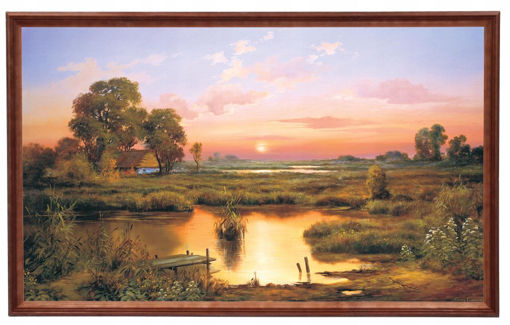 Gemälde mit Holzrahmen 60x100 cm - Moczary, Sonnenuntergang, Cezary Różycki