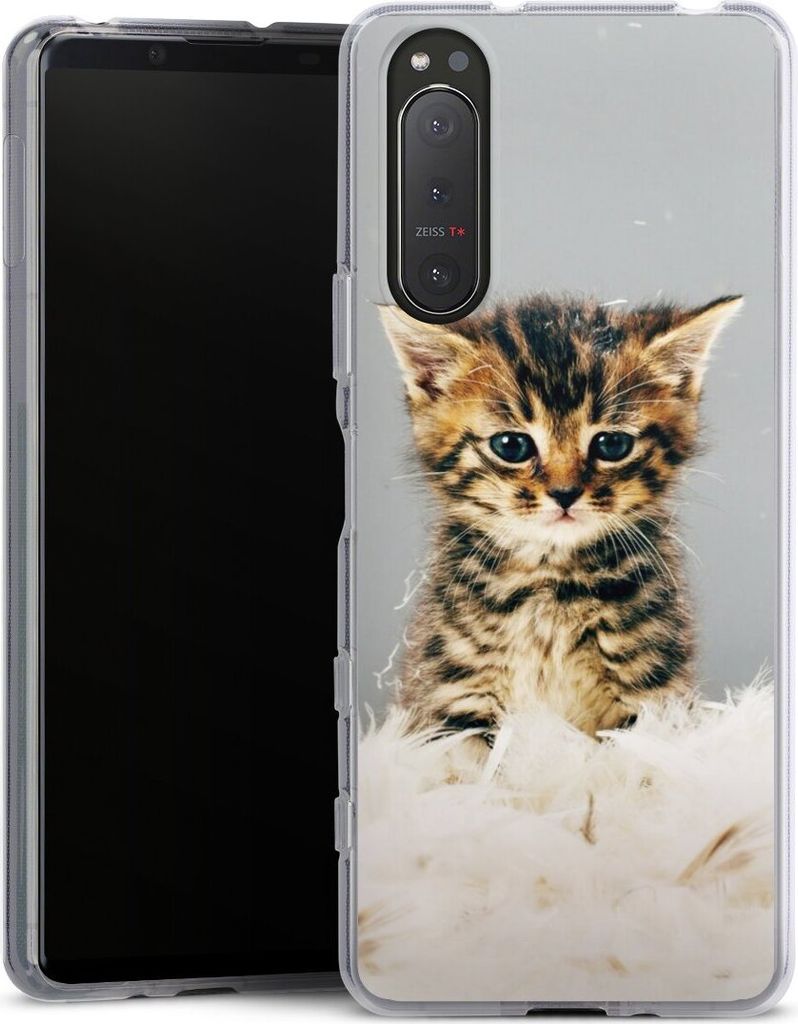 DeinDesign Handyhülle für Sony Xperia 5 II Silikon Hülle Case Smartphone Schutzhülle Feder Haustier Katze