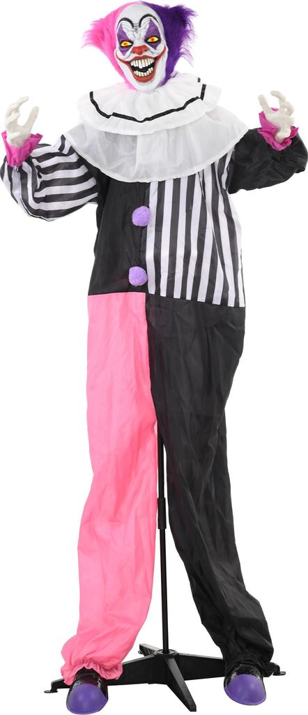 Bewegliche Halloween-Dekoration: Pink-Lila Grusel-Clown mit Lach-Funktion