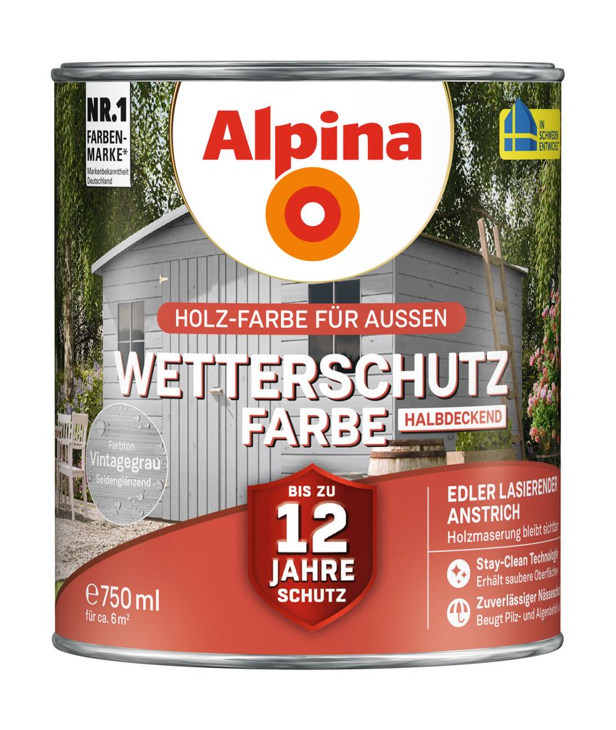 Alpina Wetterschutzfarbe halbdeckend 0,75 L vintagegrau Produktbild 