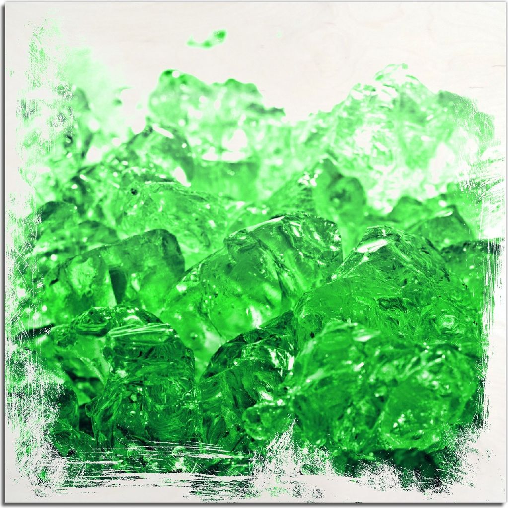 Kunstdrucke Wandbilder Holz in : Brillante Farben, Größe 50 x 50 cm Motiv Leuchtendes Eis in grün