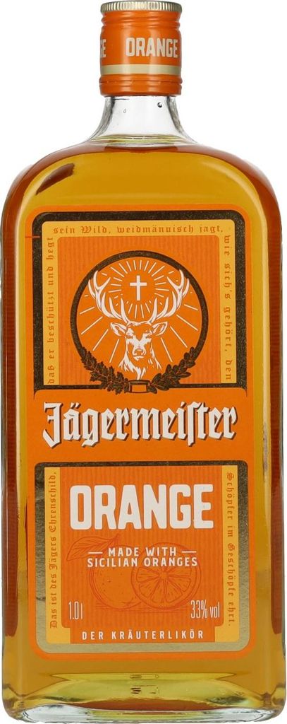 A bottle of Jägermeister Orange liqueur.