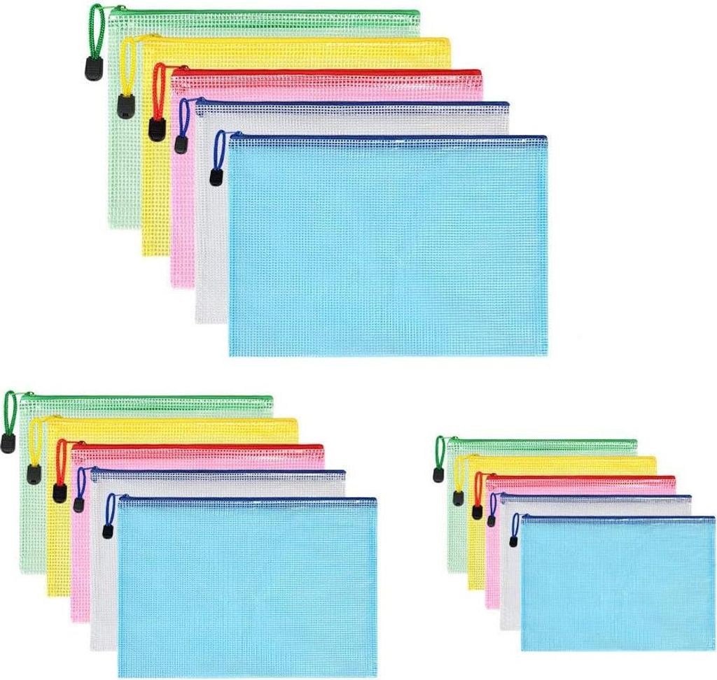 Dokumententasche A6, 12 Stücke Zip Tasche, bunte wasserdichte Dokumententasche mit Reißverschluss, Mesh Beutel mit Reißverschluss Datei Zipper T...