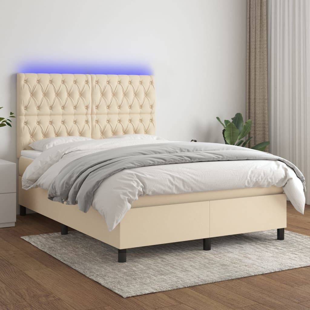 "2026 Promotion" Boxspringbett mit Matratze - & LED - Creme 140x200 cm - Stoff - Polsterbett CC7540