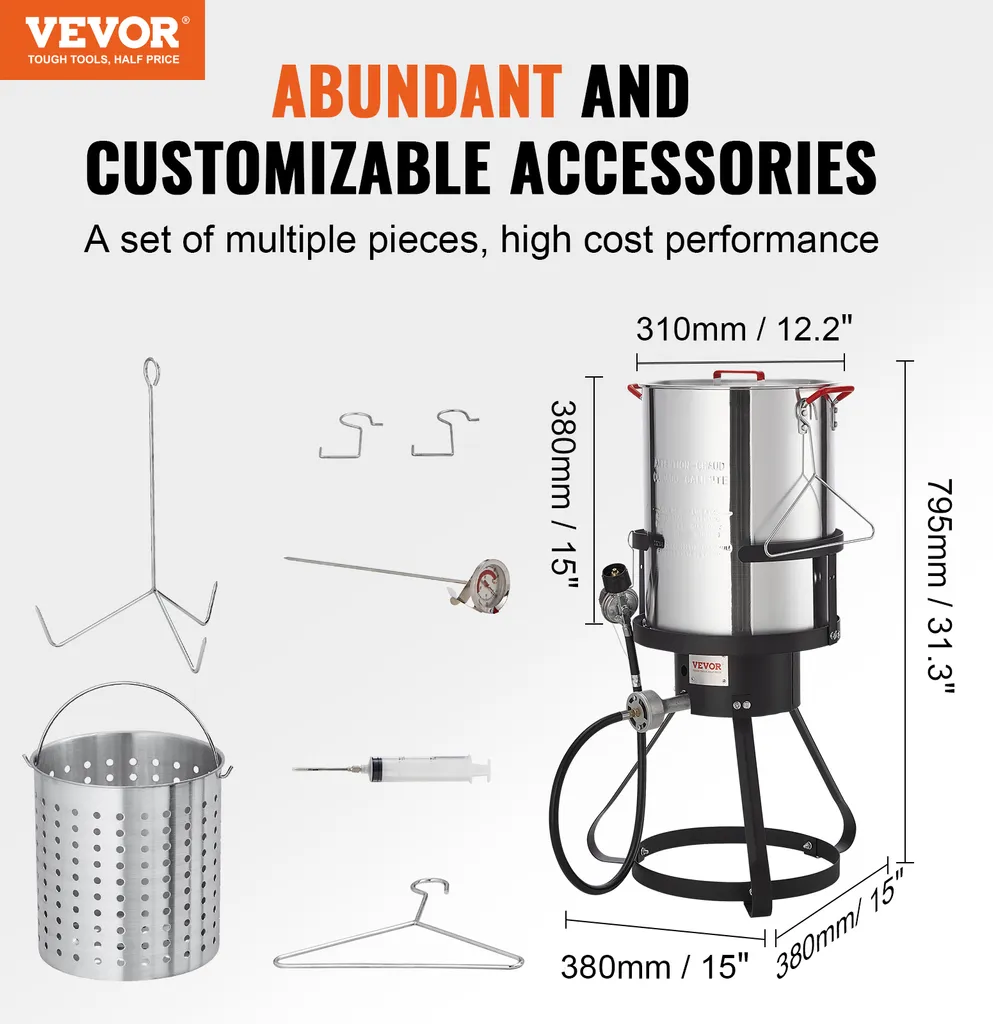 Friggitrice per tacchini VEVOR, set di cottura per friggitrice per tacchini da 30 litri, pentola per friggere all'aperto in alluminio, bollitore a gas propano con bruciatore da 54.000 BTU, cestello incluso, supporto per pollame forato, ecc. - 2