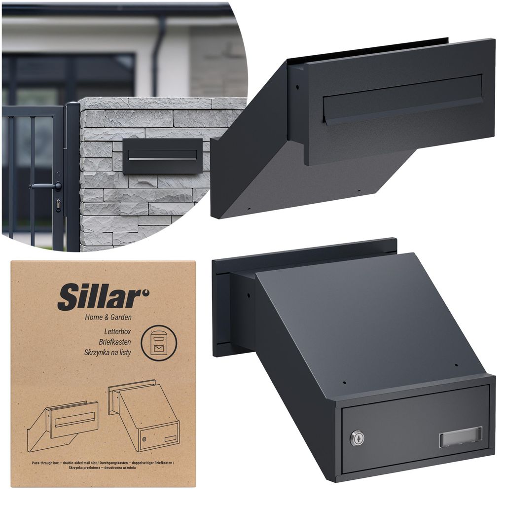 Sillar Durchwurf-Briefkasten in Anthrazit – Mit verstellbarer Tiefe und Höhe, 4 Schlüsseln, durchsichtigem Fenster