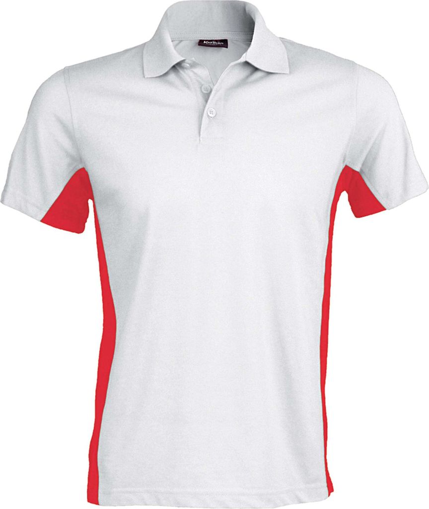 Kariban Herren Polo-Shirt Polohemd Poloshirt Freizeit Sport Polo Shirt, Größe:XL, Farbe:White/Red