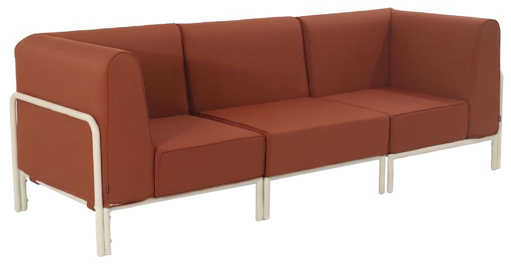 Modulares niedriges Gartenmöbel-Set mit einfarbiges Muster 3Plätze Rot - Oviala Patio