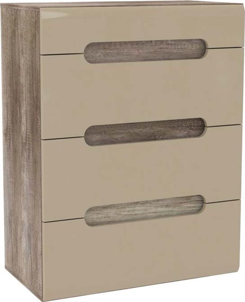 SINOP Kommode mit 4 Schubkästen Eiche Antik / Beige hochglanz