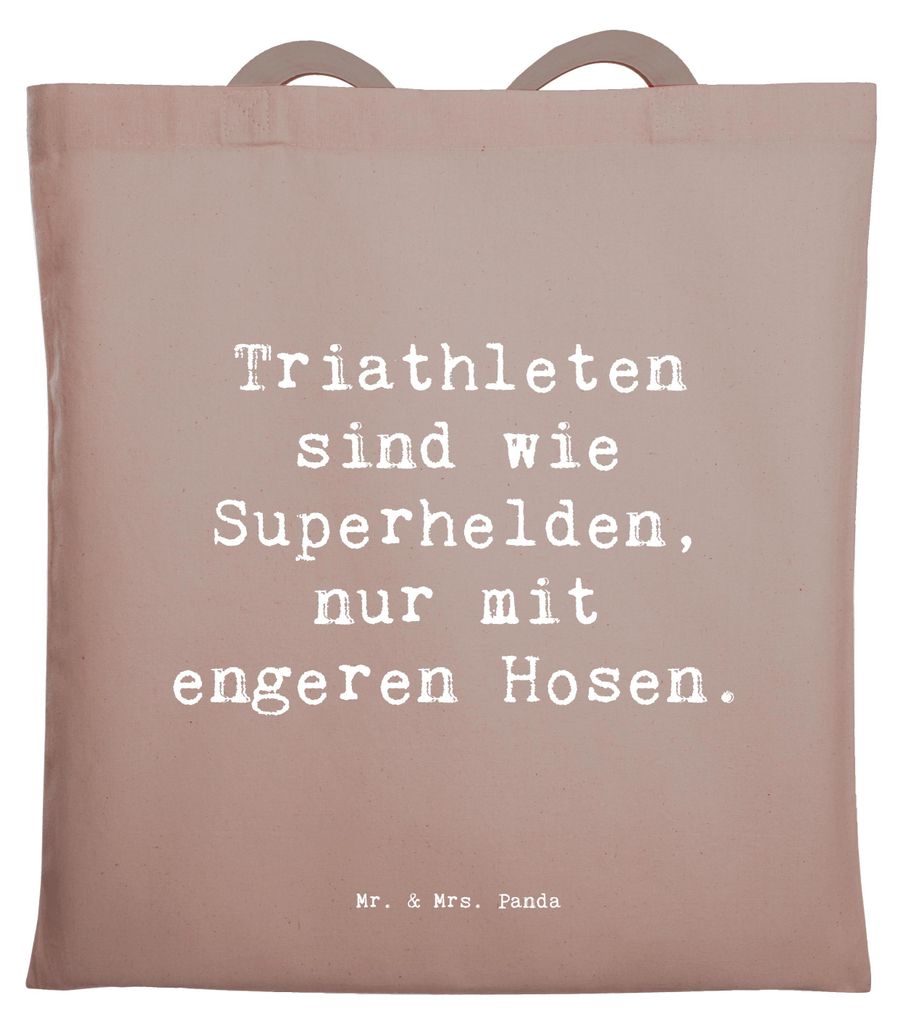Mr. & Mrs. Panda Jutebeutel Spruch Triathlon Superheld - Braun Pastell - Geschenk, Ausdauersport, Sportler, Begeisterung, Schultasche, Schwimmen, S...