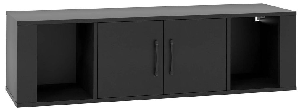 Wandmontierter TV-Schrank - TV-Lowboard/TV-Bank - 4 Fächer & 2 Türen - Moderner Stil - Holz - Schwarz