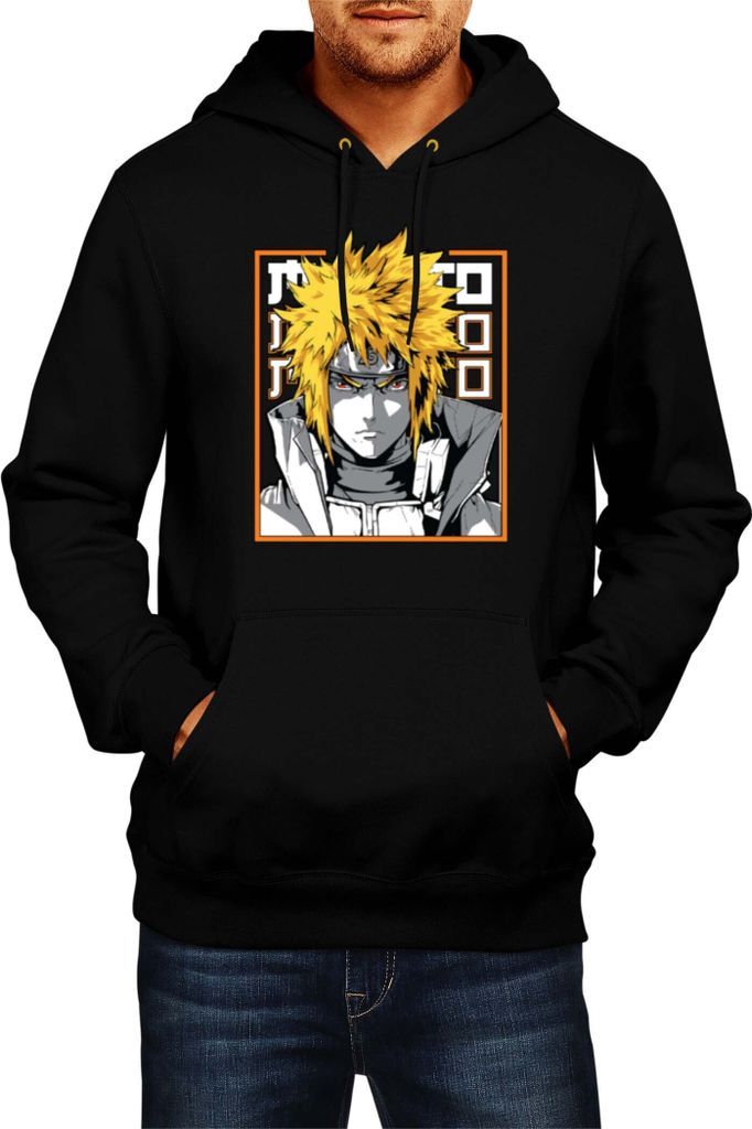 Herren Kapuzenpullover Japan Anime Manga Naruto Minato Namikaze 02 Hokage Minato, Man XL / Schwarz