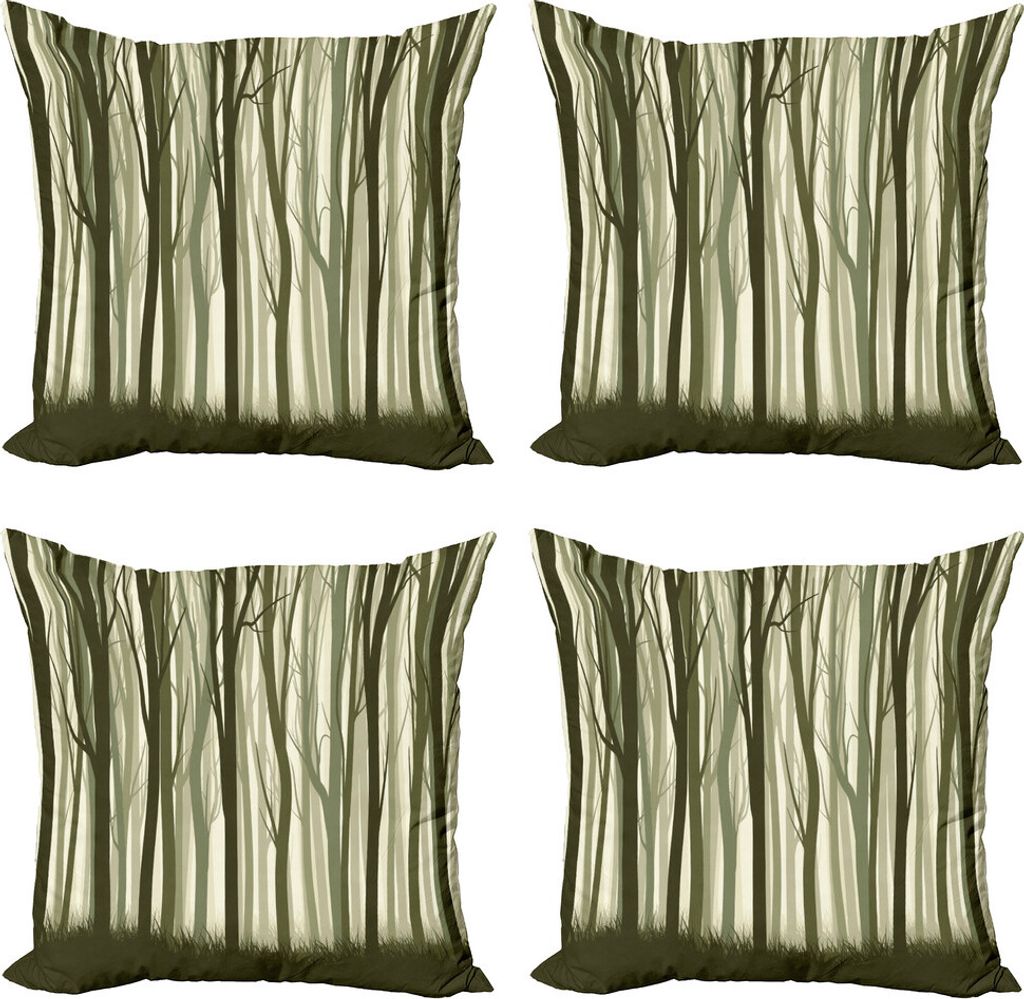 ABAKUHAUS Baum Kissenbezug Set (4 Stück), Mutter Natur Wald, Moderner Doppelseitiger Digitaldruck, 40 cm x 40 cm, Armee-Grün Weises Grün