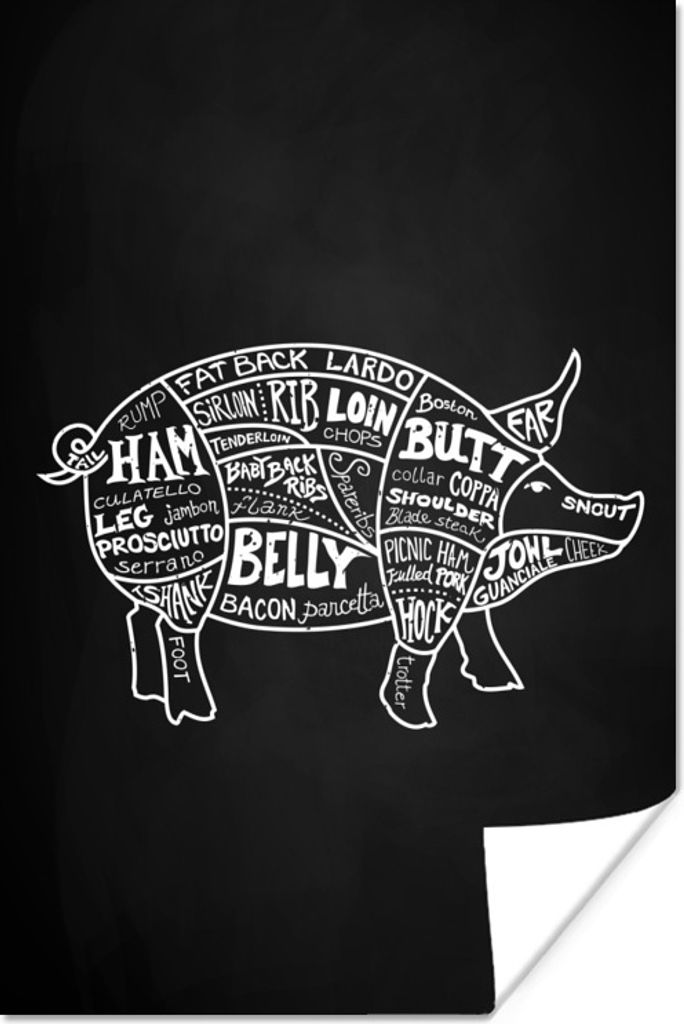 MuchoWow Poster Schwein - Fleischer - Fleisch 120x180 cm - Kunstposter