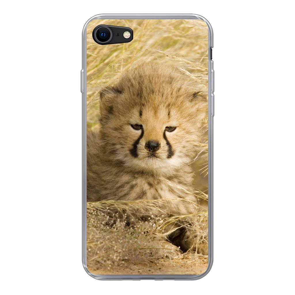 MuchoWow Handyhülle Schutzhülle Hülle für iPhone 8 Gepard - Jung - Gras Silikon Softcase Handy Hülle - Schutzhaube