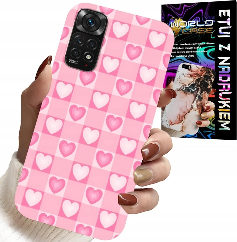 Custodia per Xiaomi Note 11 Pro - Cuore griglia rosa + vetro