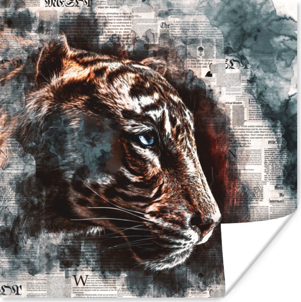 MuchoWow Poster Tiger - Zeitung - Kunst 30x30 cm - Wandposter - Printing