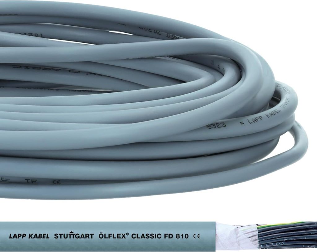 10 Meter Lapp 0026138 ÖLFLEX CLASSIC FD 810 Steuerleitung 18x1 mm² grau mit grün-gelbem Schutzleiter I hochflexible Schleppkettenleitung PVC-Kab...