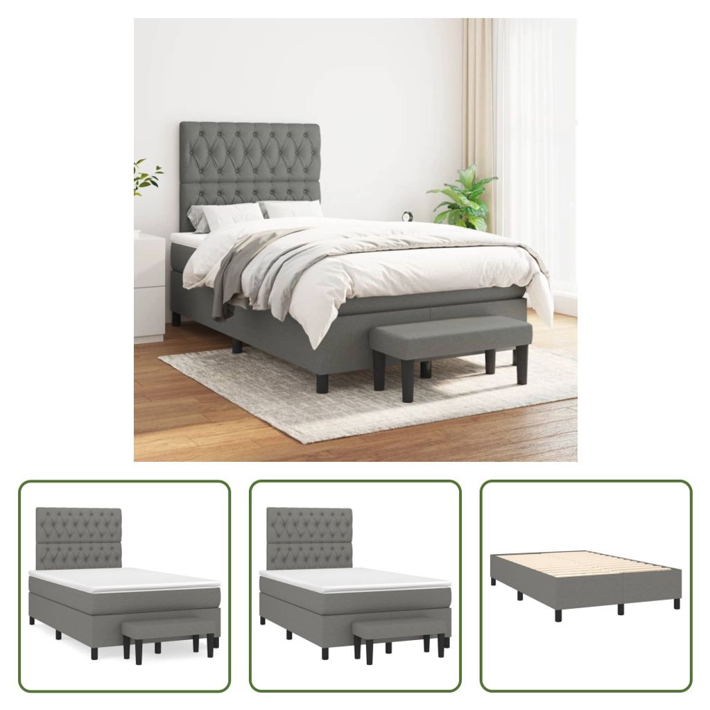 The Living Store Boxspringbett mit Matratze Dunkelgrau 120x200 cm Stoff