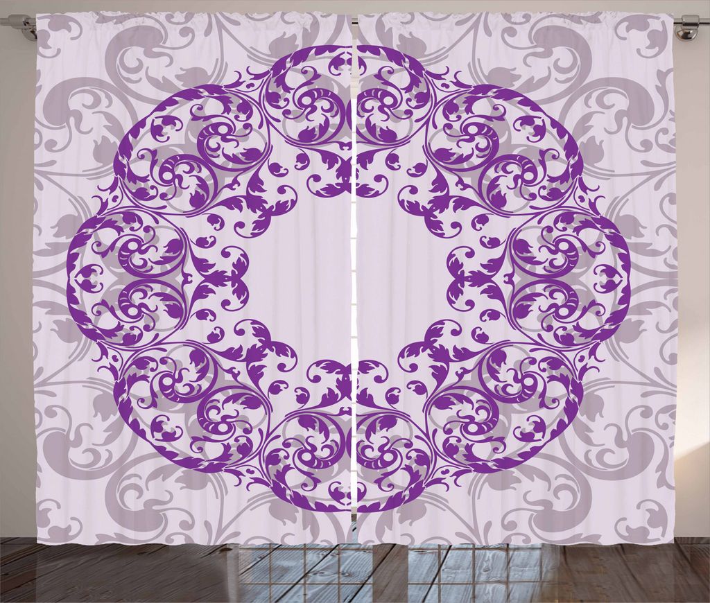 ABAKUHAUS lila Mandala Rustikaler Gardine, Arabesque mit Blumen, Schlafzimmer Kräuselband Vorhang mit Schlaufen und Haken, 280 x 225 cm, Lila Taup...