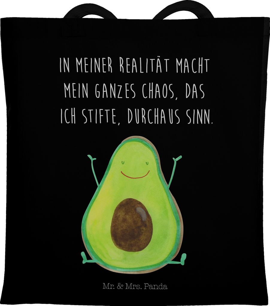 Mr. & Mrs. Panda Shopping Tasche Avocado Glücklich - Schwarz - Geschenk, Tragetasche, Chaotisch, Freude, Frucht, Schultasche, Jutebeutel, Tote Bag...