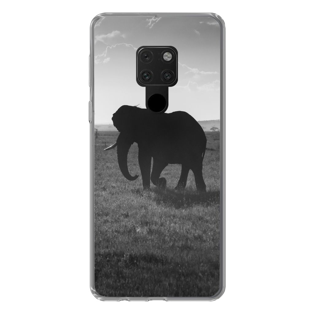 MuchoWow Handyhülle Schutzhülle Hülle für Huawei P40 Lite Elefant - Einfarbig - Tiere - Schwarz und weiß Silikon Softcase Handy Hülle - Handy