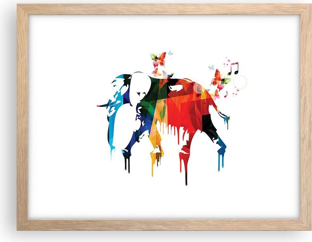Gerahmtes Poster - Rahmen in heller Eiche - Elefant Tierwelt Fantasie - 40x30 cm - Wand Bild - Wanddeko - Wandbilder - Wandposter - Bilderrahmen - ...