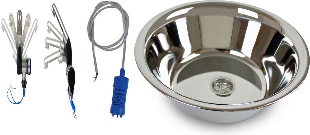 Camping Edelstahl Spülbecken 280 mm + Wasserhahn 12V Chrom/Schwarz T3 T4 T5 T6