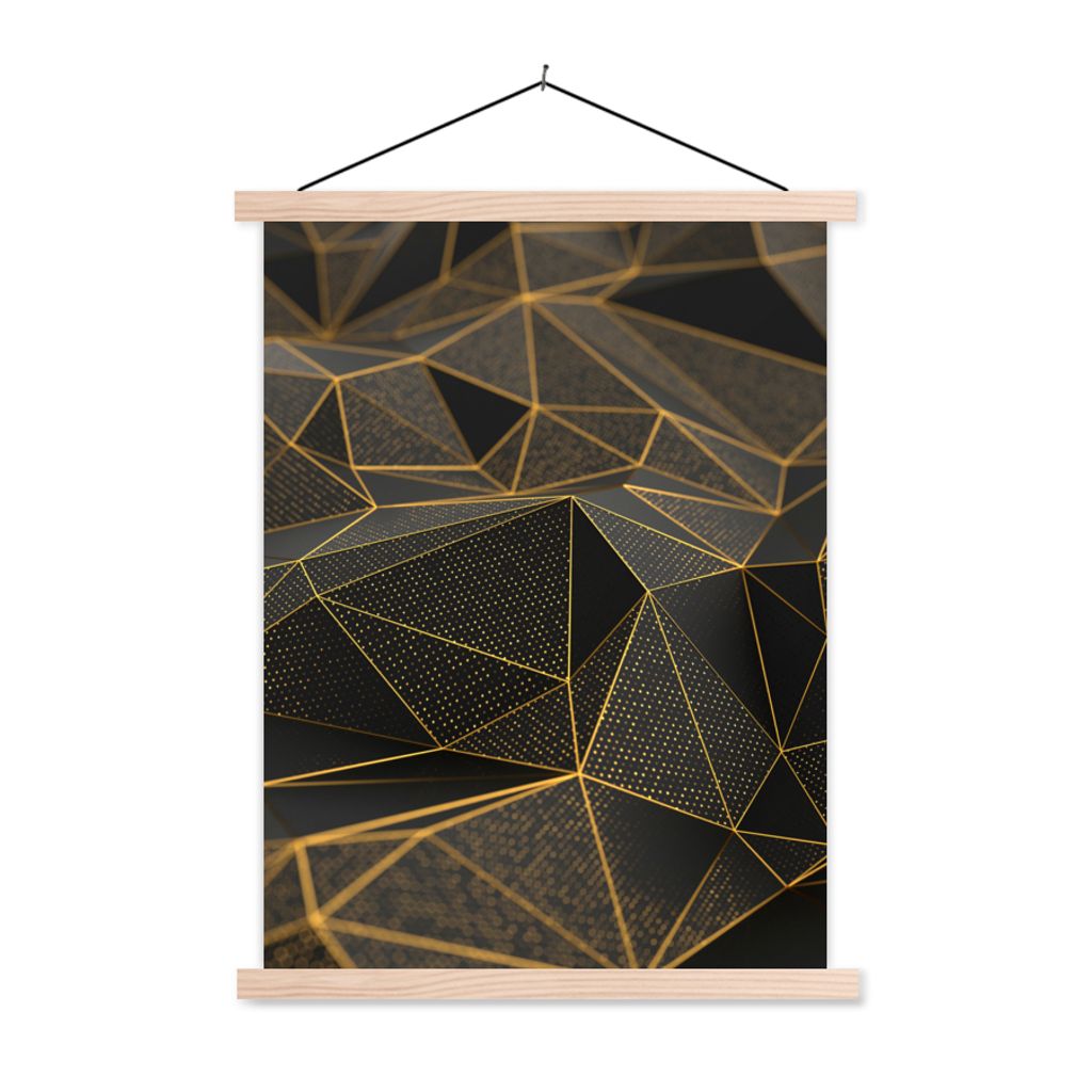 MuchoWow Textilposter Abstrakt - Gold - 3D - Luxus - Kunst 40x53 cm mit holzfarbenen Rahmen - Schlafzimmer