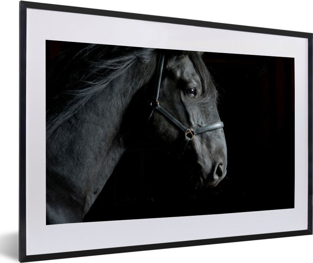 MuchoWow MuchoWow Gerahmtes Poster Pferd - Leicht - Schwarz 60x40 cm - Poster mit zchwarzem Bilderrahmen - Schlafzimmer - Plakat in Rahmen - Dr...
